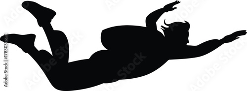 Skydiving Man Silhouette Vector Illustration Freefall Sport Extreme Adrenaline Jumper Black Graphic