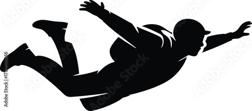 Skydiver Silhouette Black Vector Illustration Isolated Skydiving Extreme Sport Activity Adrenaline
