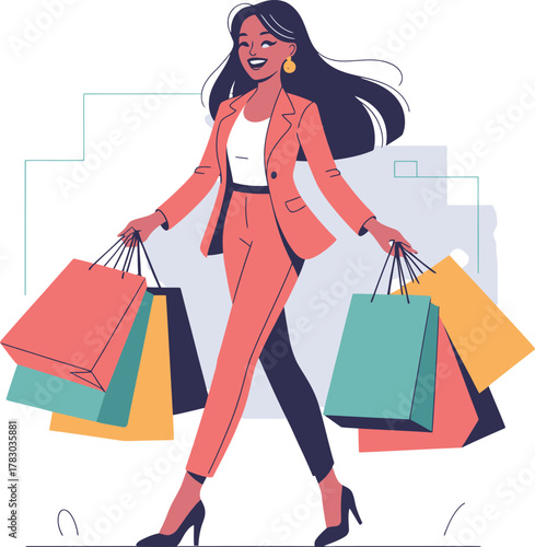 Stylish Businesswoman Shopping Elegant Woman with Bags Fashionable Shopper Retail Therapy