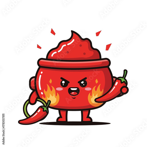 Cute Chili Pepper Character Holding a Chili Pepper in Its Hand with a Determined Expression