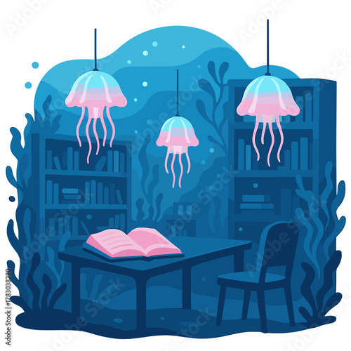 Enchanted Underwater Library Sanctuary