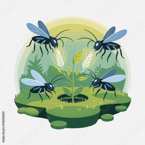 Insects eating plant leaves