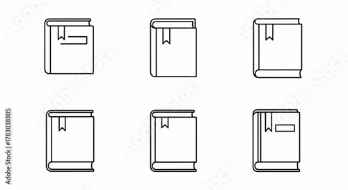 Book icons set outlines of educational volumes with bookmarks