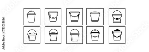 Bucket illustrations variety set outline isolated on black