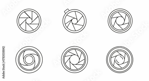 Camera aperture icons set black and white isolated