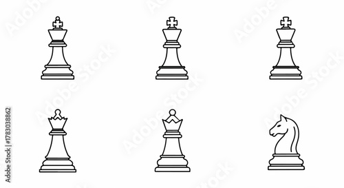 Chess piece set isolated simple design elements strategy concept