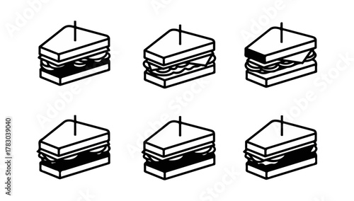 Illustrated sandwiches on black background design elements