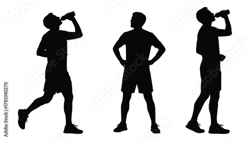 Male silhouettes: exercise and hydration isolated on white background, Vector