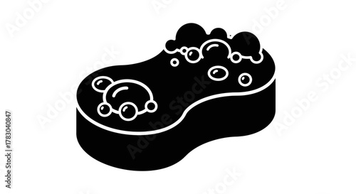 Sponge with Foam Icon — Cleaning Tool Silhouette Vector Design