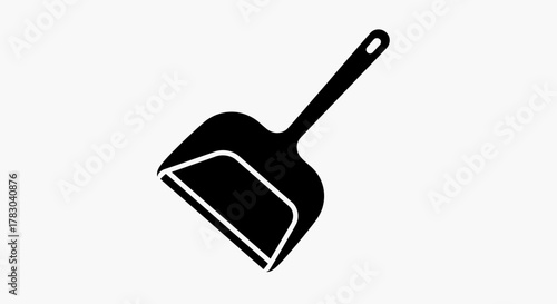 Black and White Dustpan Icon — Minimal Cleaning Tool Silhouette