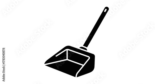 Black and White Dustpan Icon — Minimal Cleaning Tool Silhouette