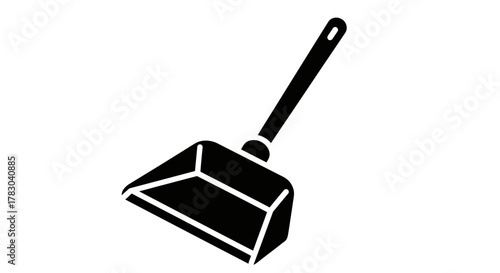 Black and White Dustpan Icon — Minimal Cleaning Tool Silhouette