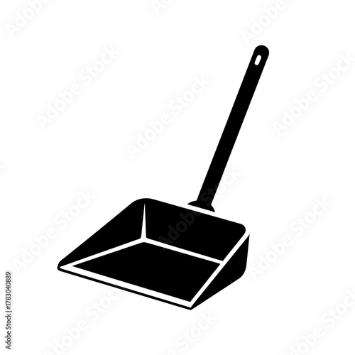 Black and White Dustpan Icon — Minimal Cleaning Tool Silhouette