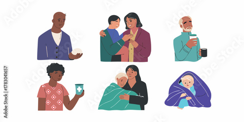 Diverse group of people receiving care and comfort during illness or difficult times