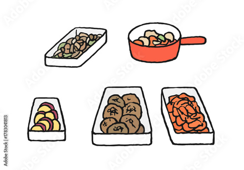 作り置きおかずの手描きイラスト