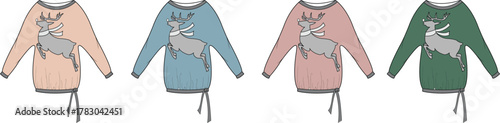 Christmas sweaters collection Colorful festive outfits for the holiday season with reindeer designs and stylish details