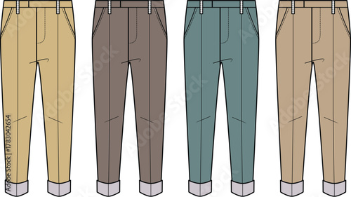 Collection of Flat Illustrations of Men's Chino Pants in Various Colors