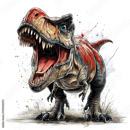 Realistic Watercolor T-Rex Dinosaur Illustration