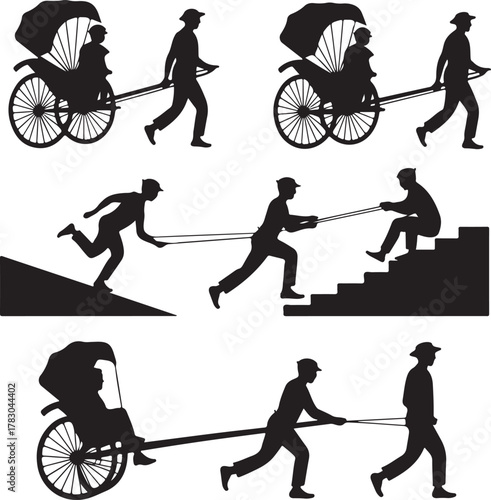 Hand pulled rickshaw silhouettes representing challenges and hard work