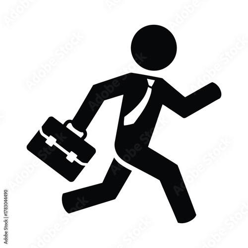Running Businessman with Briefcase Icon: Deadline, Rush, and Urgent Business Action Symbol.