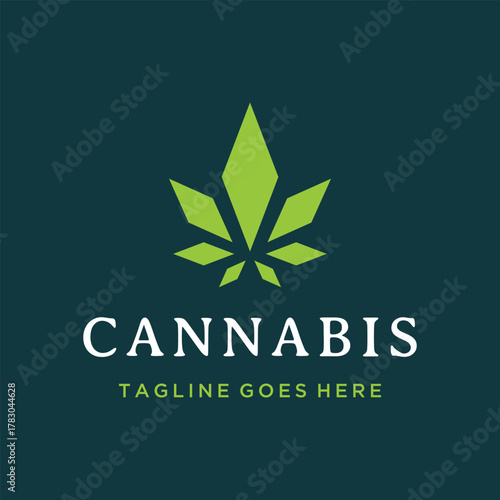 Modern Geometric Cannabis Leaf for medical marijuana or CBD product business logo design