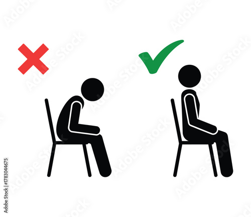 Good vs Bad Sitting Posture Diagram for Ergonomics, Health, and Spinal Care Education