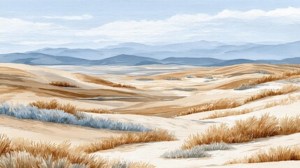 Stickers Plage et Mer Vintage Sketch of Early Morning Desert Landscape with Golf Course View  © RAKSIWAH