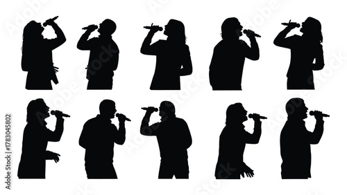 Singing people silhouettes isolated on white background, Vector