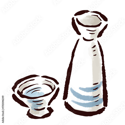 徳利とお猪口　日本酒など　筆タッチ手描きイラスト