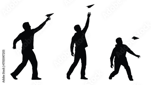 Paper airplane silhouettes isolated on white background, Vector