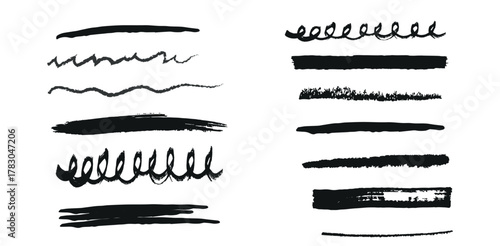 Hand drawn ink brush strokes set. grunge vector line collection