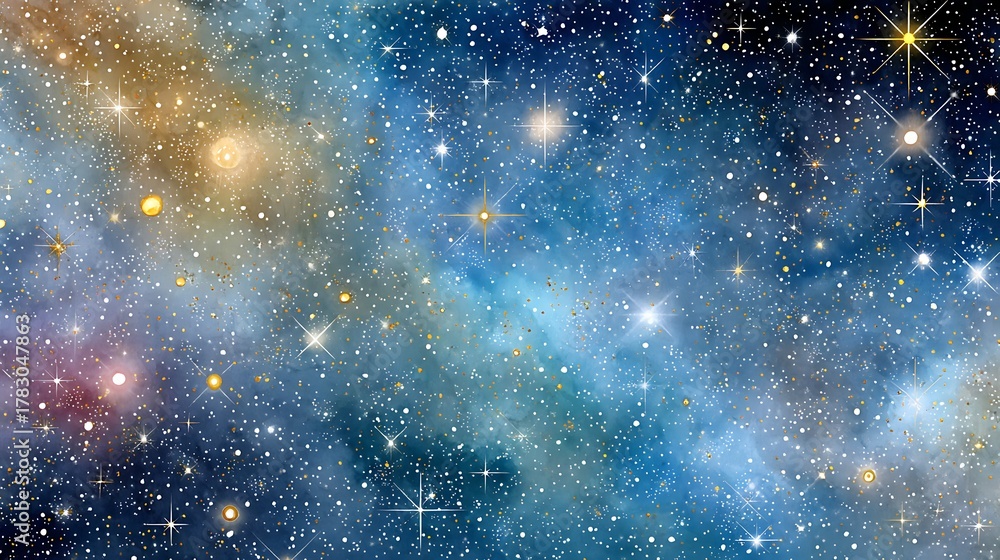 Obraz premium Deep Space Watercolor Depiction of the Solar System and Cosmic Elements