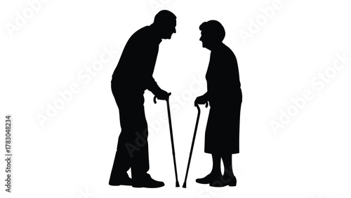 Elderly couple silhouette isolated on white background, Vector