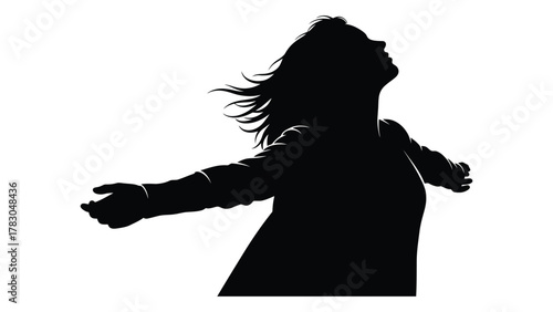 Silhouette of a woman with outstretched arms isolated on white background, Vector
