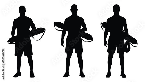 Lifeguard silhouettes with rescue tube isolated on white background, Vector