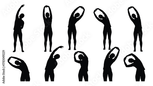 Stretching exercise silhouettes set isolated on white background, Vector