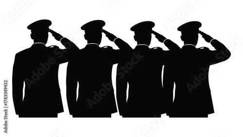 Military officers saluting silhouette isolated on white background, Vector