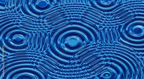 Fototapeta Naklejka Na Ścianę i Meble -  Abstract Blue Water Ripples - Concentric Circles and Fluid Texture.