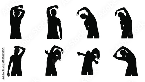 People stretching silhouettes isolated on white background, Vector