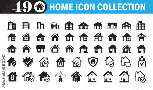 Black and White House Icons .Vector Collection for Property and Architecture Design