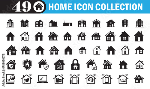 Home Icon Collection . Set of Modern House and Building Symbols