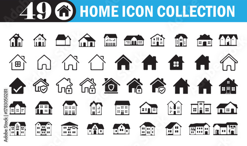 Home Icon Collection . Set of Modern House and Building Symbols