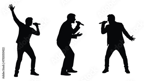 Singing performers silhouettes isolated on white background, Vector