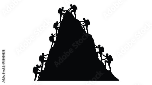 Mountain climbing team silhouette isolated on white background, Vector
