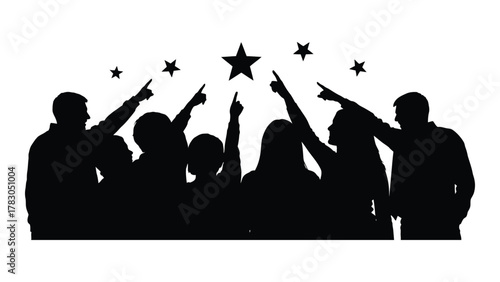 People pointing to stars silhouette isolated on white background, Vector