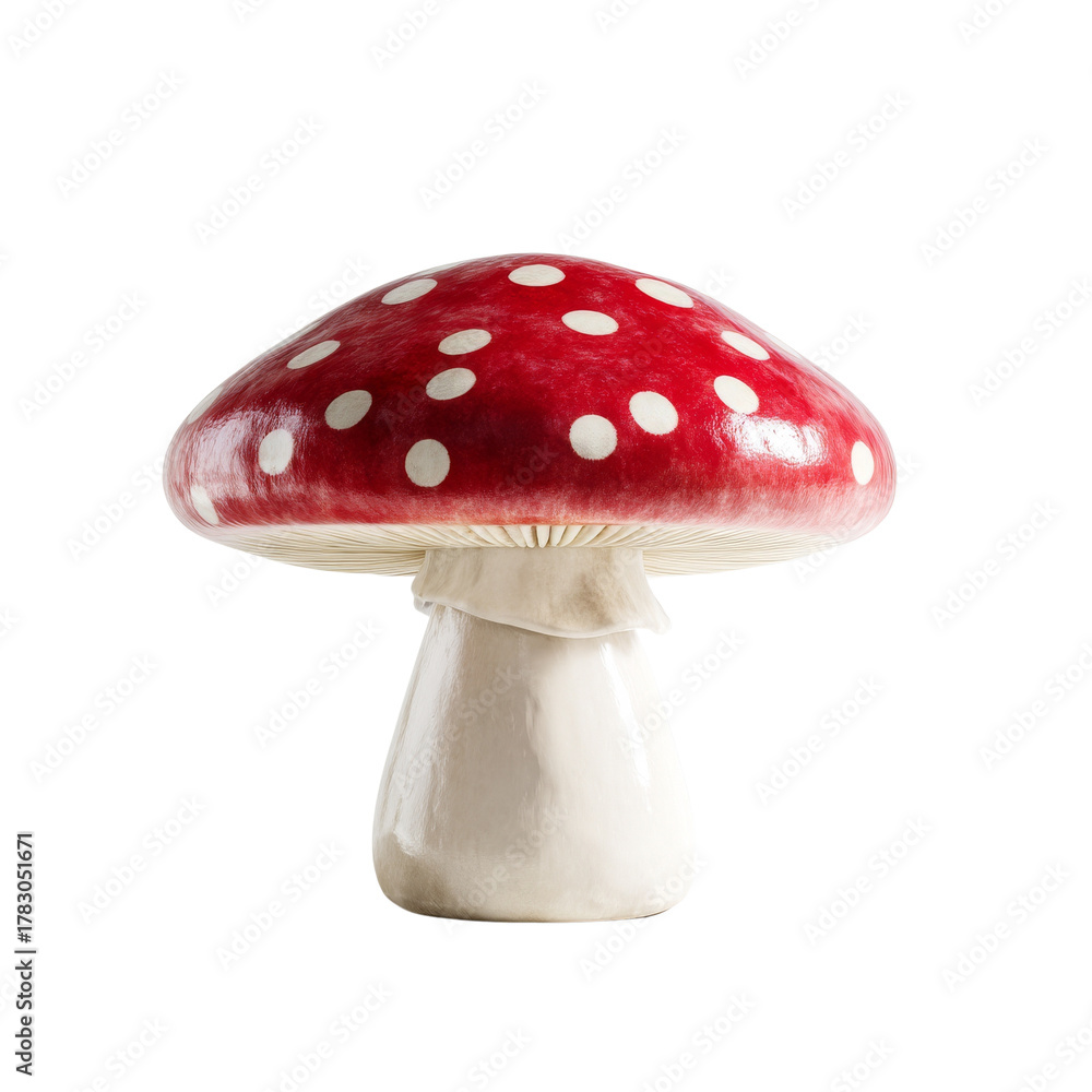 Obraz premium Amanita Muscaria Mushroom with Red Cap and White Spots on an Isolated White Backdrop