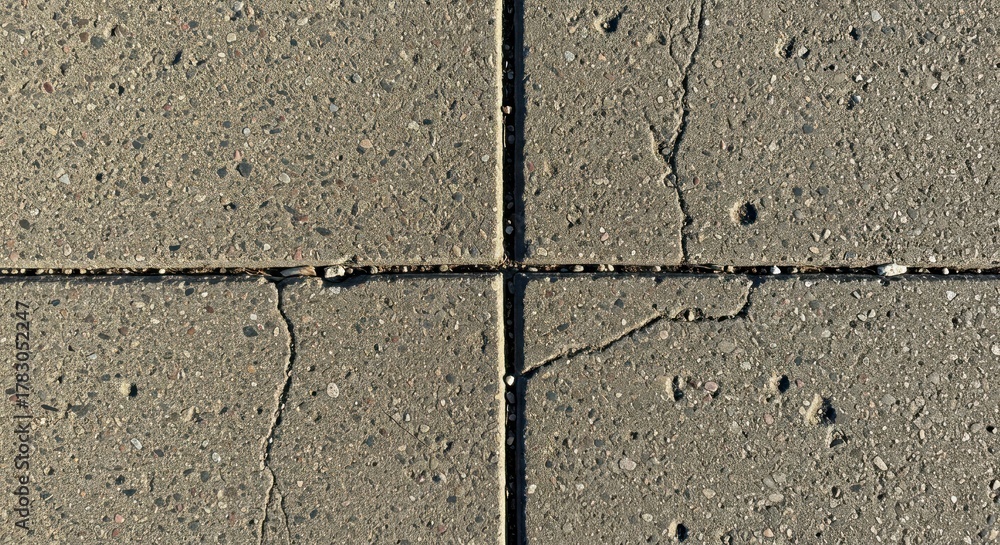 Fototapeta premium Cracked pavement surface showing significant damage.