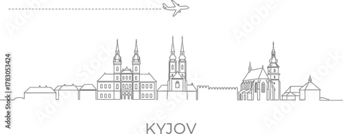 Kyjov Skyline with Airplane Travel Path