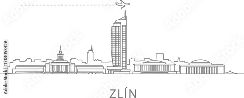 Zlin Skyline with Airplane and Dashed Line