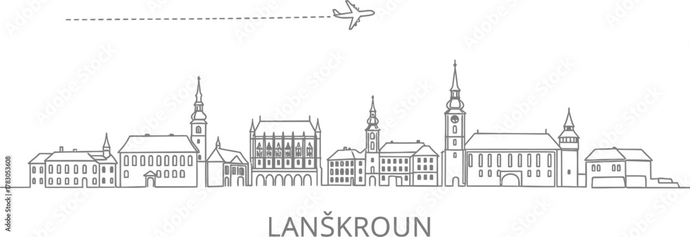 Obraz premium Lansroun Cityscape Skyline with Airplane